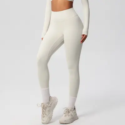 Spot sınır ötesi çift taraflı fırçalanmış dar nefes alabilen düz renk eğitim yoga kıyafetleri kadınlar için sekiz parçalı spor koşu spor kıyafetleri - 10