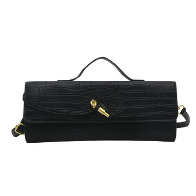 Large-Capacity Crocodile-Pattern Evening Clutch Women's Crossbody Baguette Bag with Lock - 7