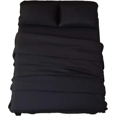 Solid Color Three-Piece Bed Skirt Set with Pillowcase and Dust Cover - 4