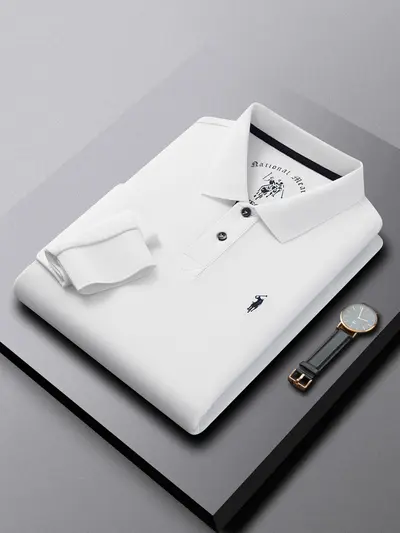 Men's Long Sleeve Mercerized Cotton Polo Collar T-Shirt