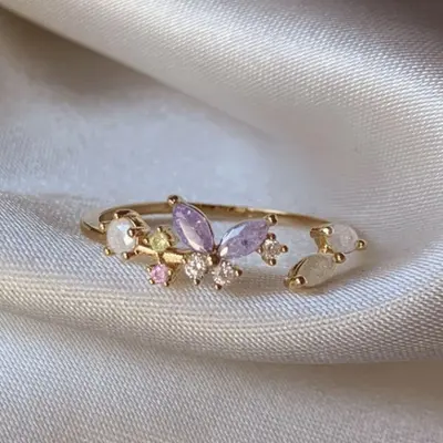 Best-selling adjustable zircon stone open ring with 16k real gold plating on copper popular in Europe and America, sweet and cute flower ring for women.