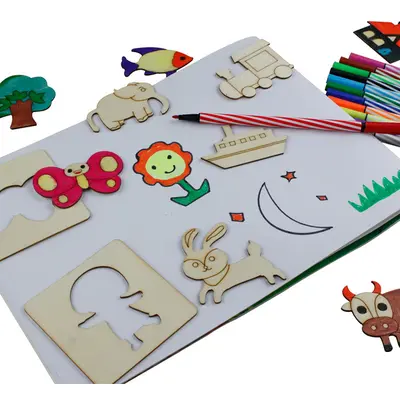 Wooden Children's Drawing Set with Coloring Templates - 6