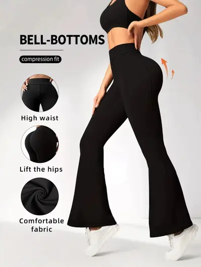 High-Waist Pfirsich-Po Schlaghose, hochelastisch, figurformend