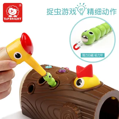 Tebaoer Douyin popüler çocuk eğitici oyuncaklar ağaçkakan böcek yakalama oyunu seti kuşlar besleme manyetik balıkçılık