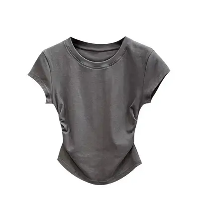 Trendy sexy girl pure desire waist wrap short sleeve t-shirt for women, summer new solid color sweater slim fit short top for women. - 7