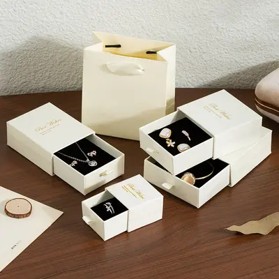 Hersteller-Großhandel Getreidegelb Schubladenbox Schmuck-Aufbewahrungsbox Anhänger Ringverpackungsbox Armbandkette Halskette Schmuckverpackungsbox - 8