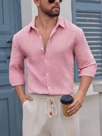 Men's Spring Summer Striped Long Sleeve Breathable Shirt - 11