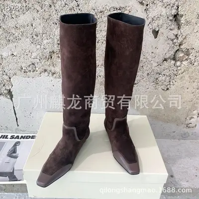 Damen-Westernstiefel aus echtem Leder, eckige Spitze, Retro-Stil