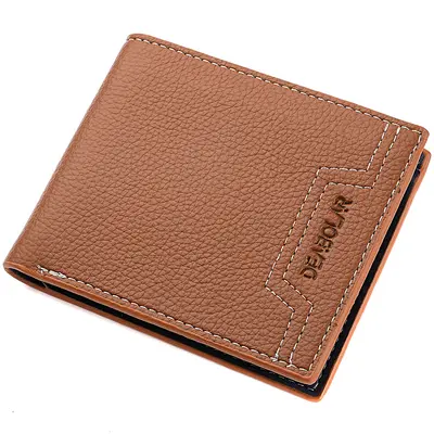 Men's Short Leather Wallet, Litchi Pattern, Korean Style - 8