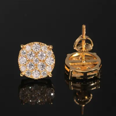 9.8mm Ice Crystal Stud Earrings, S925 Sterling Silver with Moissanite, Unisex Hip-Hop Jewe - 7