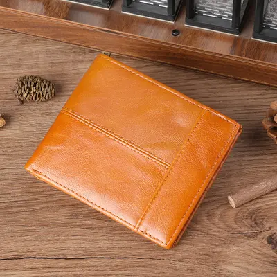 Men's Genuine Leather Short Wallet, Crazy Horse Leather, Compact - 6