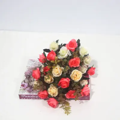 Artificial Flowers European Style 12 Small Roses Fake Flower Branches Wedding Bouquet - 12