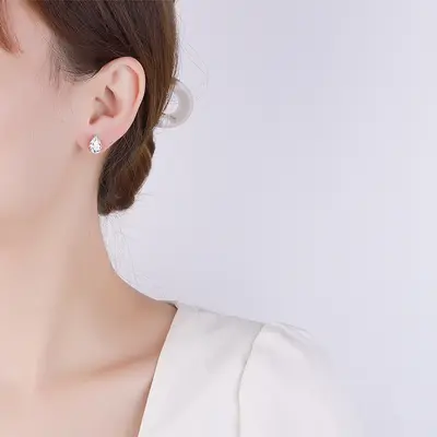 S925 Sterling Silver Moissanite Stud Earrings, Drop and Pear Shape