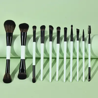 11-teiliges Make-up-Pinselset mit Doppelende und Tasche - 7