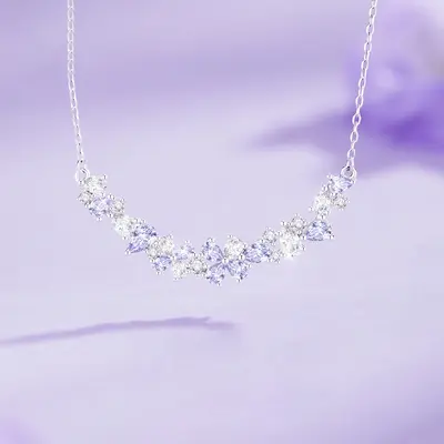 Glisin çiçeği kadın kolyesi, zirkon taş, dekolte zinciri, gümüş - 8