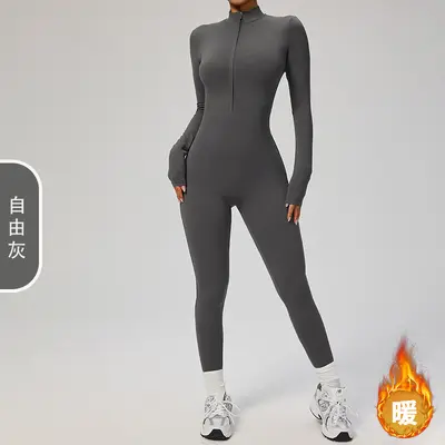 Uzun Kollu Fermuarlı Yoga Tulumu Fitness Spor Tulumu İnce Polar 8445 - 12
