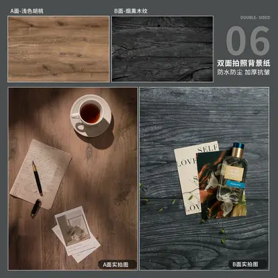 57*87cm Double-Sided Photography Background Paper Cement Wood Grain Wall Large Size Black White Marble Floor Tile Vintage - 12