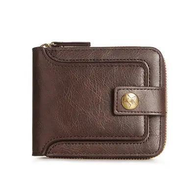 Men's Short Leather Wallet, Retro Horizontal Zipper, Card Holder - 5