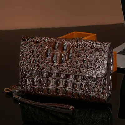Men's Clutch Bag with Crocodile Pattern, Large Capacity, Multi-Compartment - 9