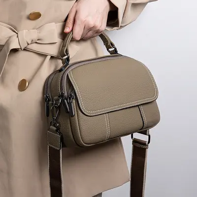 Genuine Leather Small Round Women's Bag, Single Shoulder, Korean Style - 7