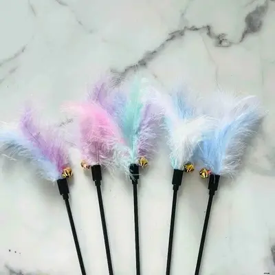 Bell Feather Cat Teaser Wand, Macaron Colors, With Sound - 6