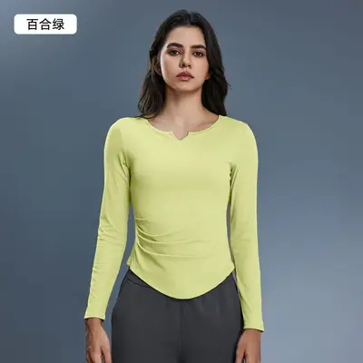 Damen-Yogaoberteil mit Brustpolster, Langarm, Pilates, D25175 - 7