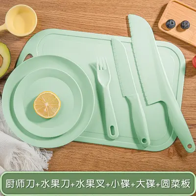 Çocuk mutfak bıçağı kesme tahtası seti plastik - 9