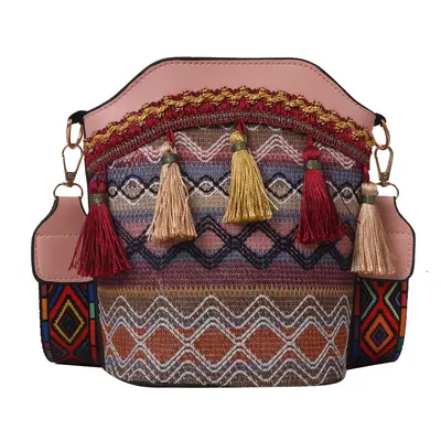 Ethnic Style Tassel Woven Bucket Bag, Women's Single Shoulder Bag - 13