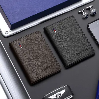 Men's Ultra-Thin Genuine Leather Card Holder with ID and License Slots - 2