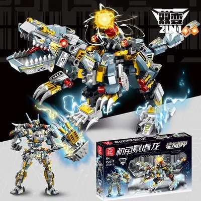 Mechanical T-Rex Mecha Dinosaur Building Block Set, Dual Transform, Compatible, Large Gift - 3