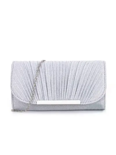 Pleated Round-Bottom Women's Evening Clutch with Glitter Finish - 9