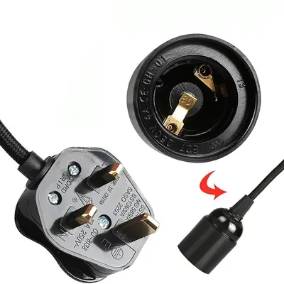 İngiliz tip fiş, E27 kablolu elektrikli ahşap lamba başlığı, lamba duylu, askılı tip, anahtarlı kablolu avize, DIY minimalist asma kablolu lamba