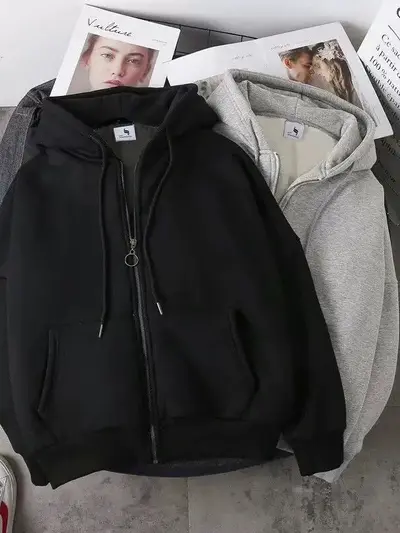 Unisex Polarlı Fermuarlı Hırka Ceket, Bol Kesim Sweatshirt