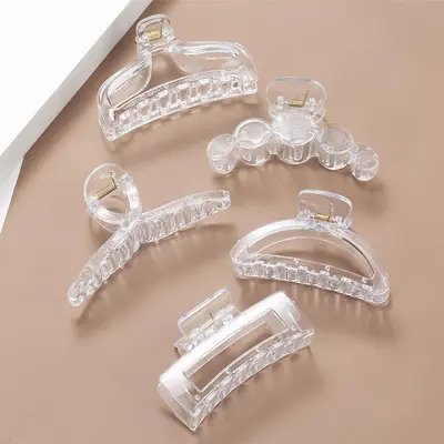 Großer transparenter Krallenhaarclip mit fünf runden Bändern für Frauen, Haizahn-Accessoire für den Hinterkopf, handgefertigtes DIY-Zubehör, 1 Haarwurzel.