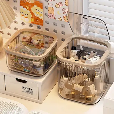 Desktop storage box, cosmetics, transparent with lid - 6