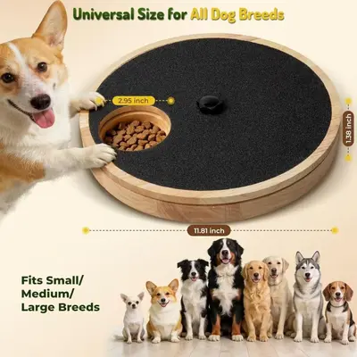 Wooden Cat Scratcher Board with Rotatable Nail File and Dog Slow Feeder - 3