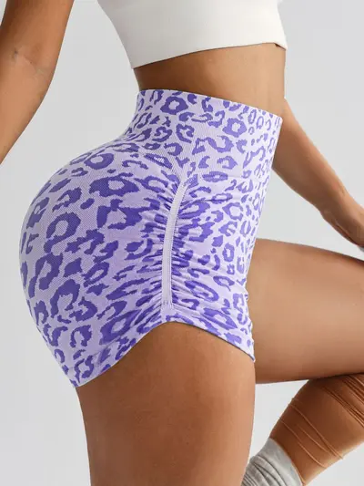 High-waisted leopard print yoga shorts with tummy control - 9