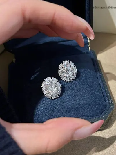 S925 Silberring mit ovalem Moissanit, insgesamt 4 Karat, Farbe D, 7x9 mm - 7