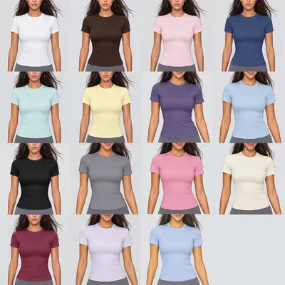 Kadın Yoga Üst Giyim, Vücut Hatlarını Belli Eden Kısa Kollu T-Shirt - 4