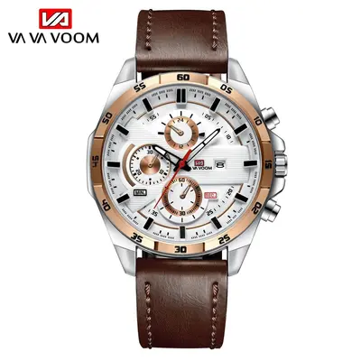 Source Manufacturer Fashion Men's Waterproof Outdoor Sports Daily Watch Student Watch Leather Strap Calendar Quartz Watch - 9