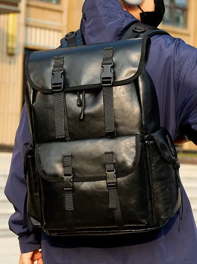 PU Leather School Backpack for Middle School and College, Laptop Compartment, Outdoor - 1