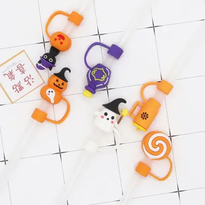 Dustproof Halloween Straw Cover with 10mm Soft Rubber Plug