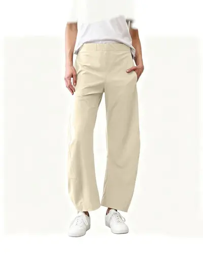 Women's Quick-Dry Cropped Wide-Leg Harem Pants Elastic Waist with Pockets