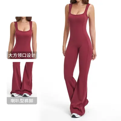Backless Yoga Jumpsuit, Slight Flare Leg, One-Piece Slim Fit Fitness Bodysuit, Model 2546 - 3
