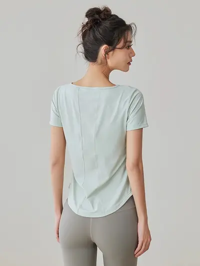 Plus Size Women's Yoga Set, Quick-Dry Short Sleeve Top, Thin Summer - 5