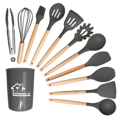 Silikon mutfak gereçleri seti 12 parçalı set silikon spatula çorba kaşığı yapışmaz tava gıda sınıfı silikon spatula ev tipi silikon mutfak gereçleri - 9