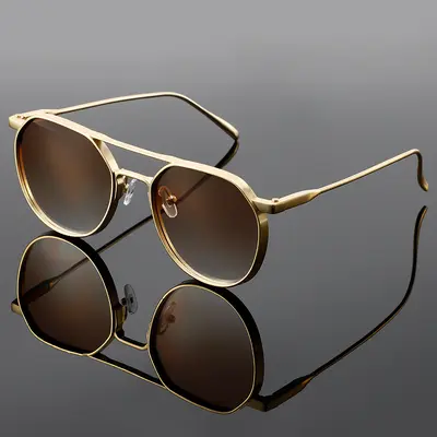 Retro Oval Metal Frame Aviator Sunglasses, Double Bridge, UV Protection - 12