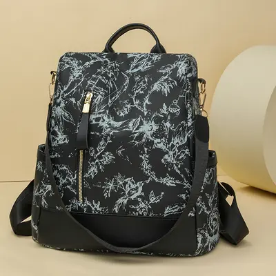Damenrucksack aus PU mit Blumenmuster, wasserabweisend, diebstahlsicher - 8