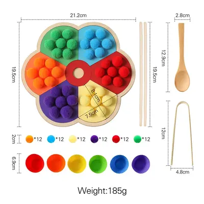 Rainbow Wooden Bead Clip Puzzle Toy, Color Sorting Educational Game for Kids - 7