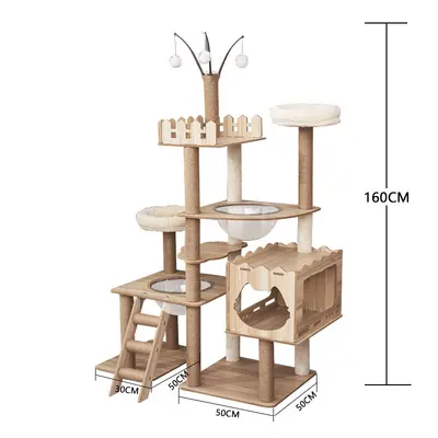 Large Wooden Cat Climbing Frame and Cat Tree for All Seasons - 8
